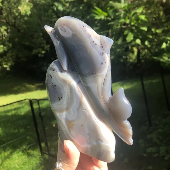 Druzy agate dolphin crystal carving - Picture 2 of 9